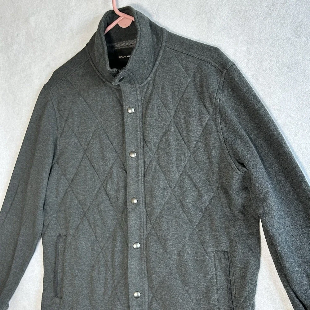 Banana Republic Quilted‎ Full-Zip Sweatshirt Jacket -Men's LARGE-Charcoal Grey